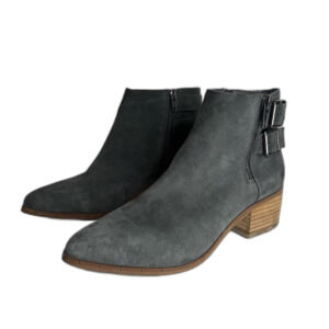 Bleecker & Bond Boots Womens Size 7.5M Gray Suede Double Buckle Ankle Booties
